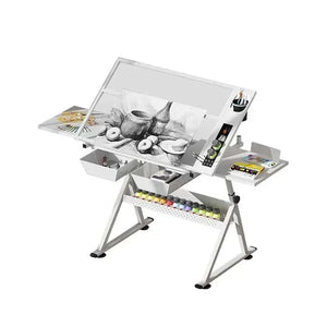 Höhenverstellbarer Zeichentisch mit Glasplatte 74–93 cm – Neigbare Arbeitsfläche 0–80°