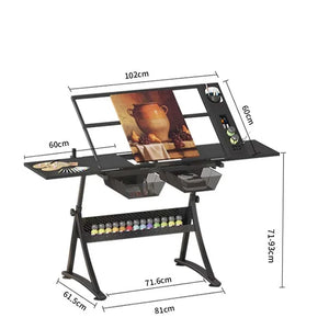 Höhenverstellbarer Zeichentisch mit Glasplatte 74–93 cm – Neigbare Arbeitsfläche 0–80°
