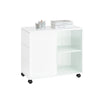 Rollcontainer 35 × 61 × 70 cm mit Glastüren und 3 Schubladen – Druckertisch auf Rollen