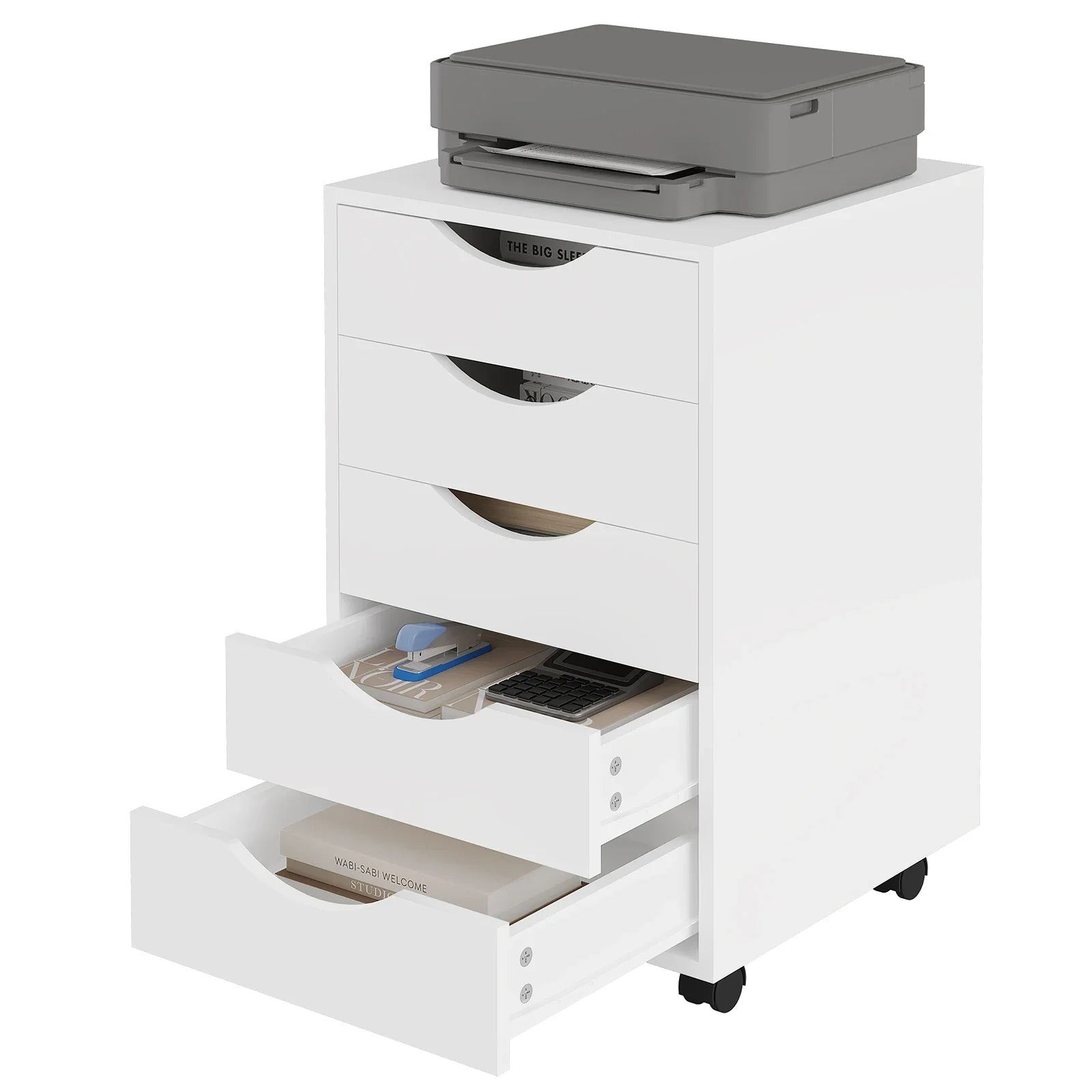 Rollcontainer 40 × 40 × 66,5 cm mit 5 Schubladen – Aktenschrank auf Rollen