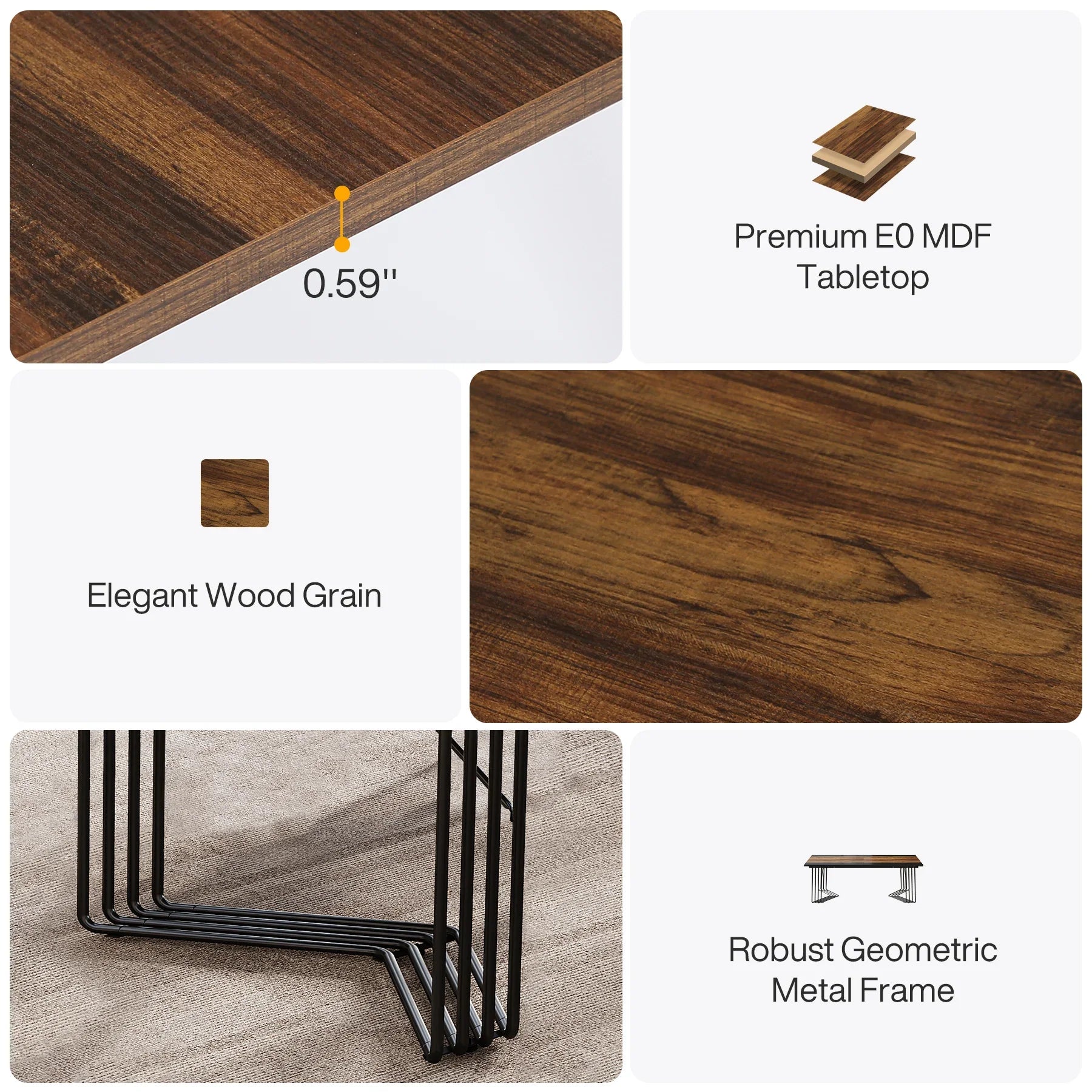 Konferenztisch 200 × 100 × 75 cm – Besprechungstisch mit Metallgestell