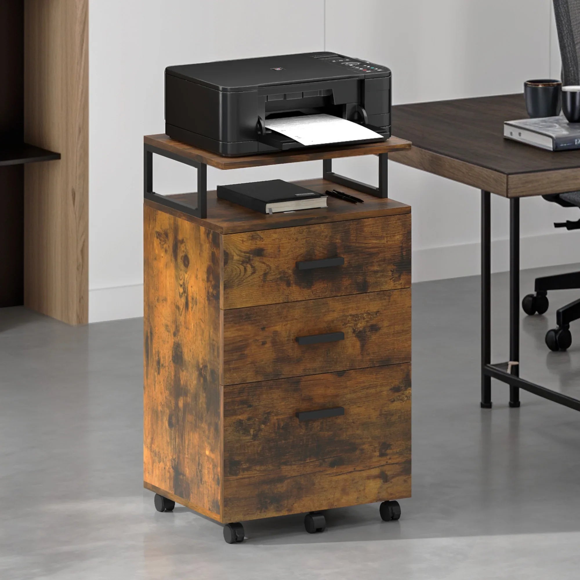 Rollcontainer 45,7 × 36 × 76,2 cm mit 3 Schubladen und offenem Fach – Aktenschrank auf Rollen