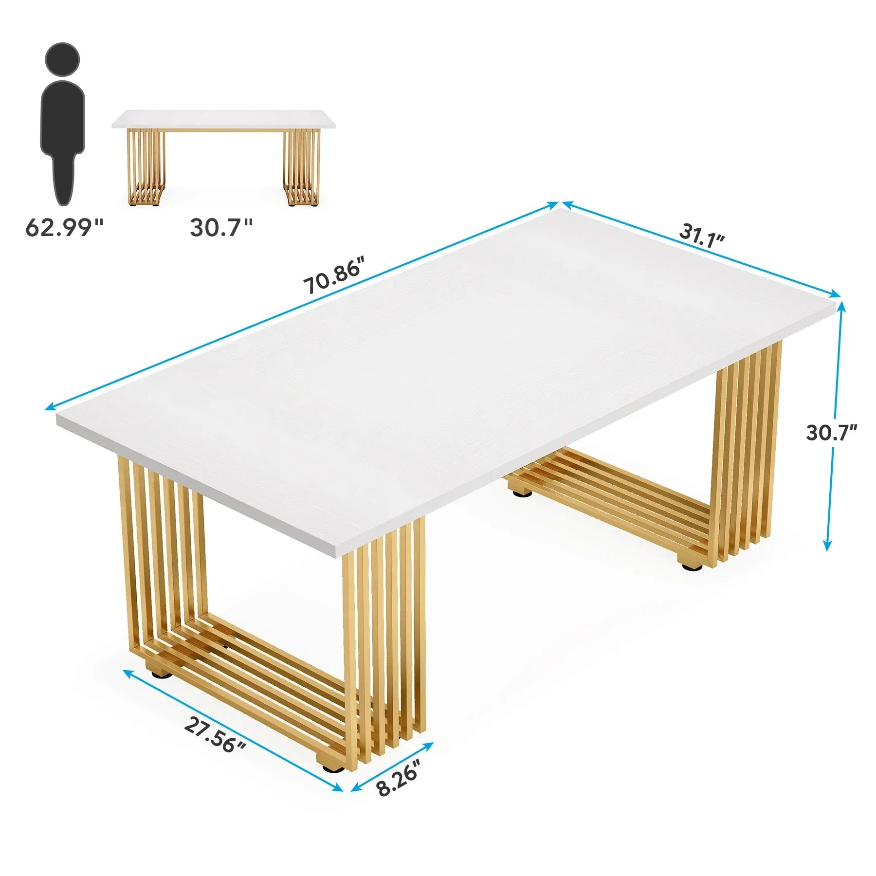 Schreibtisch 180 × 80 cm mit Metallgestell – Computer- und Konferenztisch in Weiß/Gold