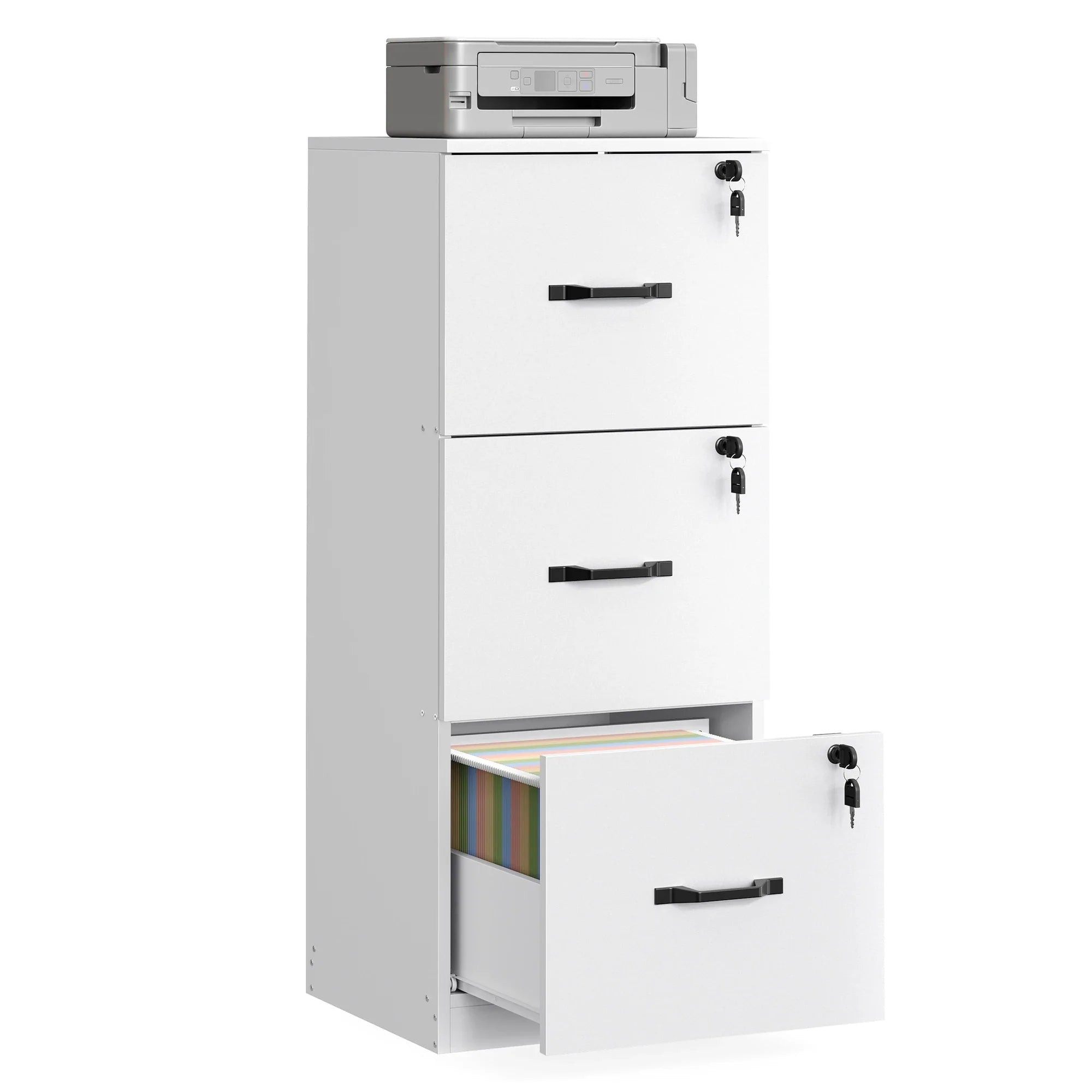 Aktenschrank 40 × 41 × 103 cm mit 3 abschließbaren Schubladen – Weiß