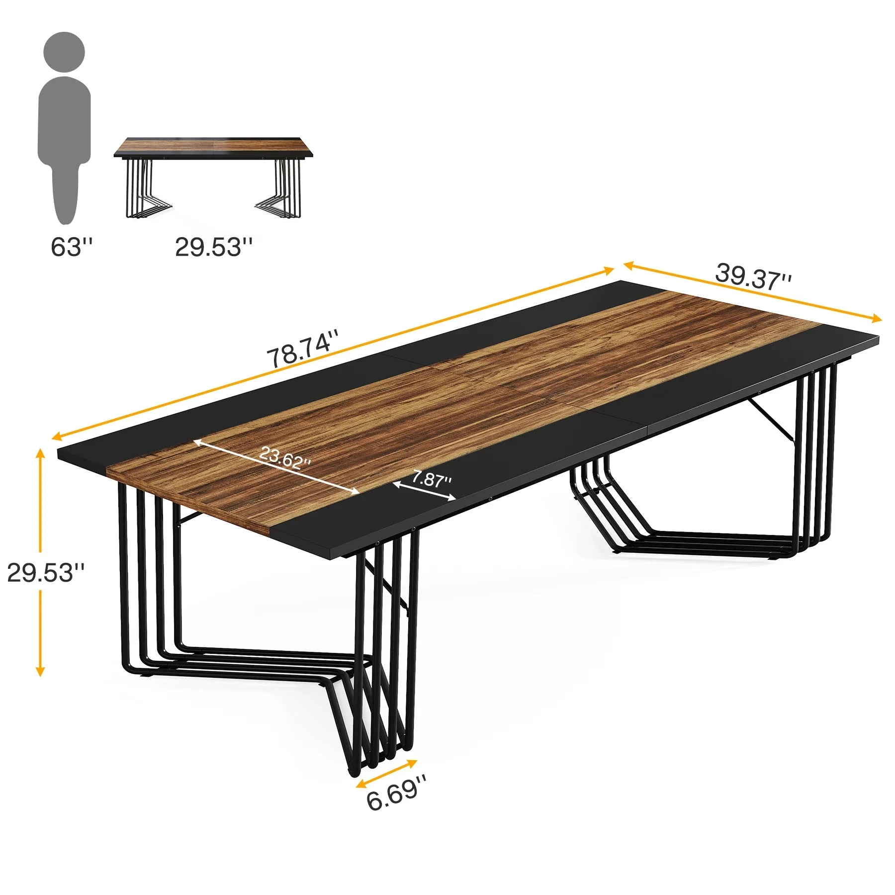 Konferenztisch 200 × 100 × 75 cm – Besprechungstisch mit Metallgestell
