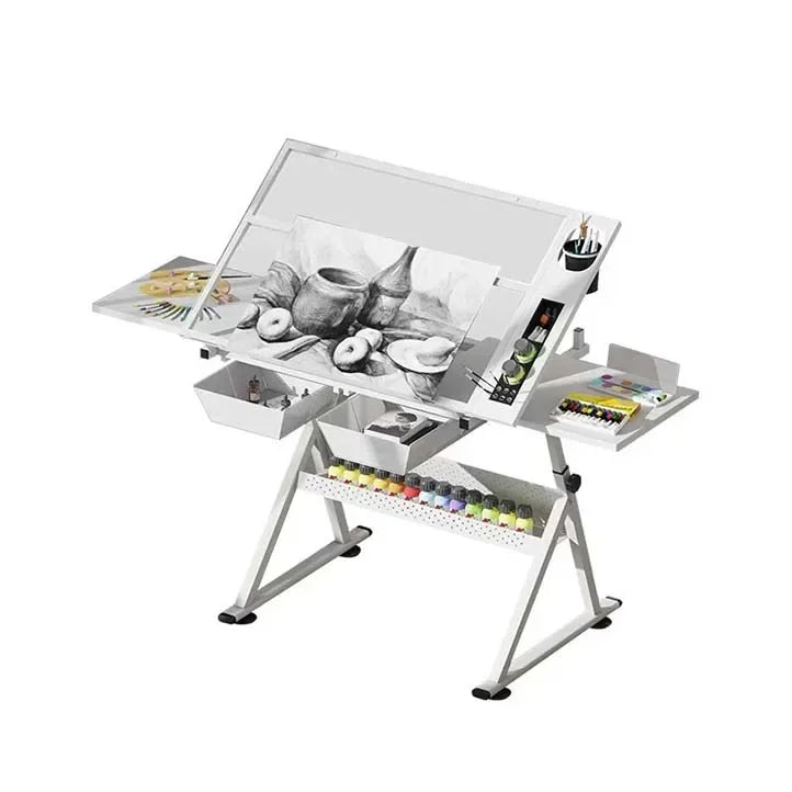 Höhenverstellbarer Zeichentisch mit Glasplatte 74–93 cm – Neigbare Arbeitsfläche 0–80°