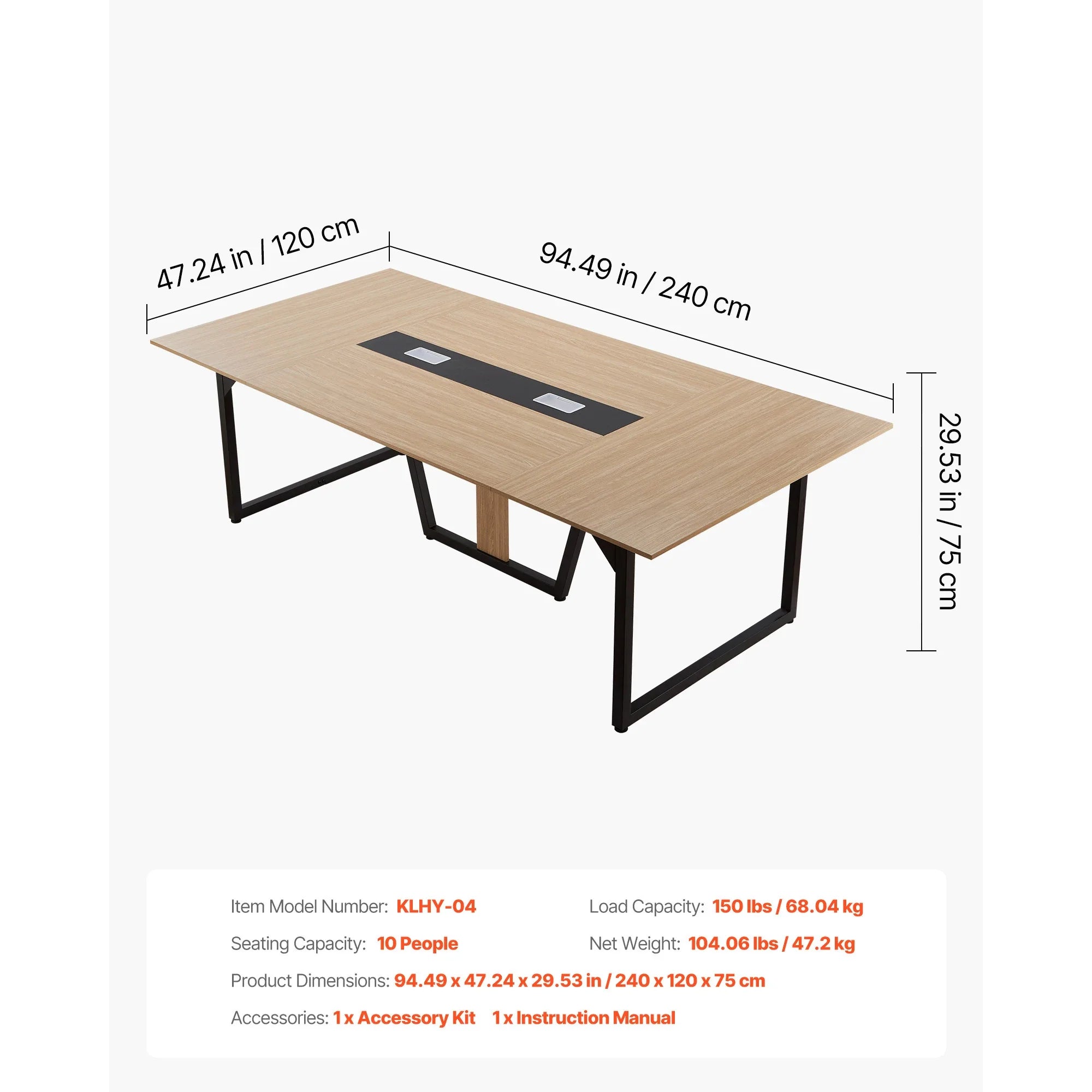Konferenztisch 140/180/240 cm – Besprechungstisch mit Metallgestell für 6–16 Personen