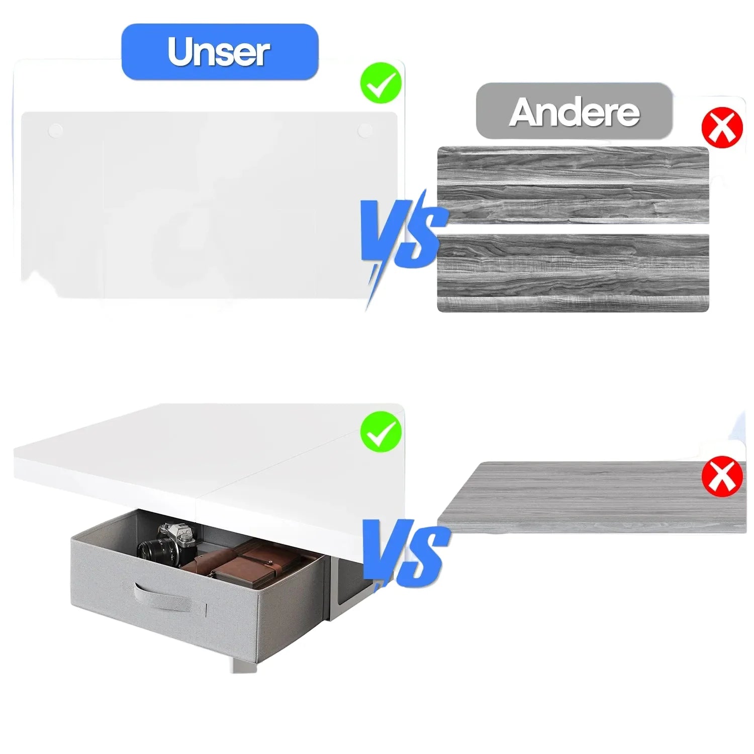 Höhenverstellbarer Schreibtisch 160 × 80 cm mit Schubladen und USB-A-Anschluss