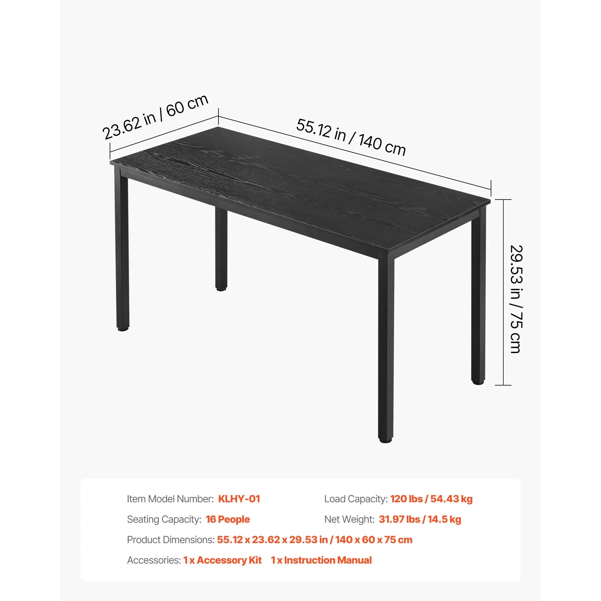 Konferenztisch 140/180/240 cm – Besprechungstisch mit Metallgestell für 6–16 Personen