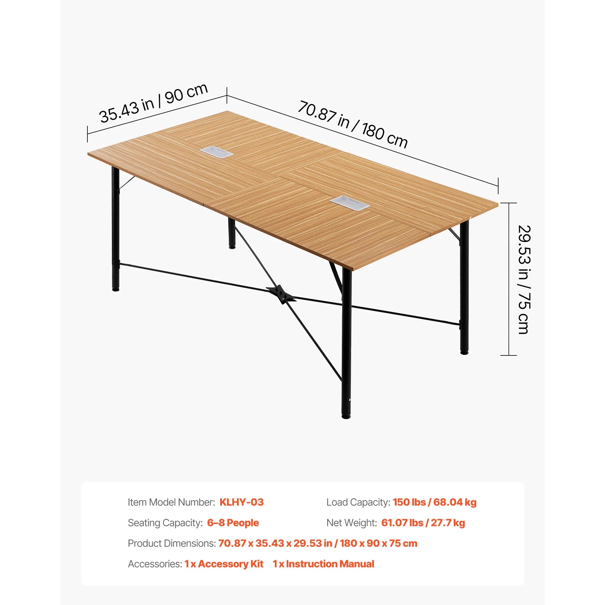 Konferenztisch 140/180/240 cm – Besprechungstisch mit Metallgestell für 6–16 Personen