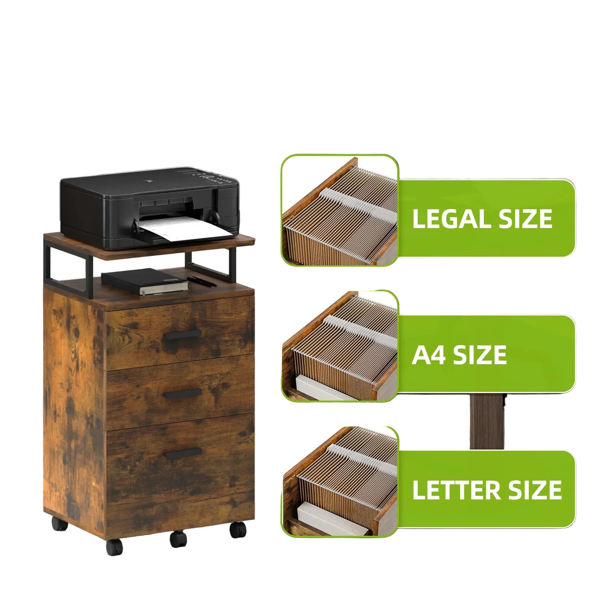 Rollcontainer 45,7 × 36 × 76,2 cm mit 3 Schubladen und offenem Fach – Aktenschrank auf Rollen