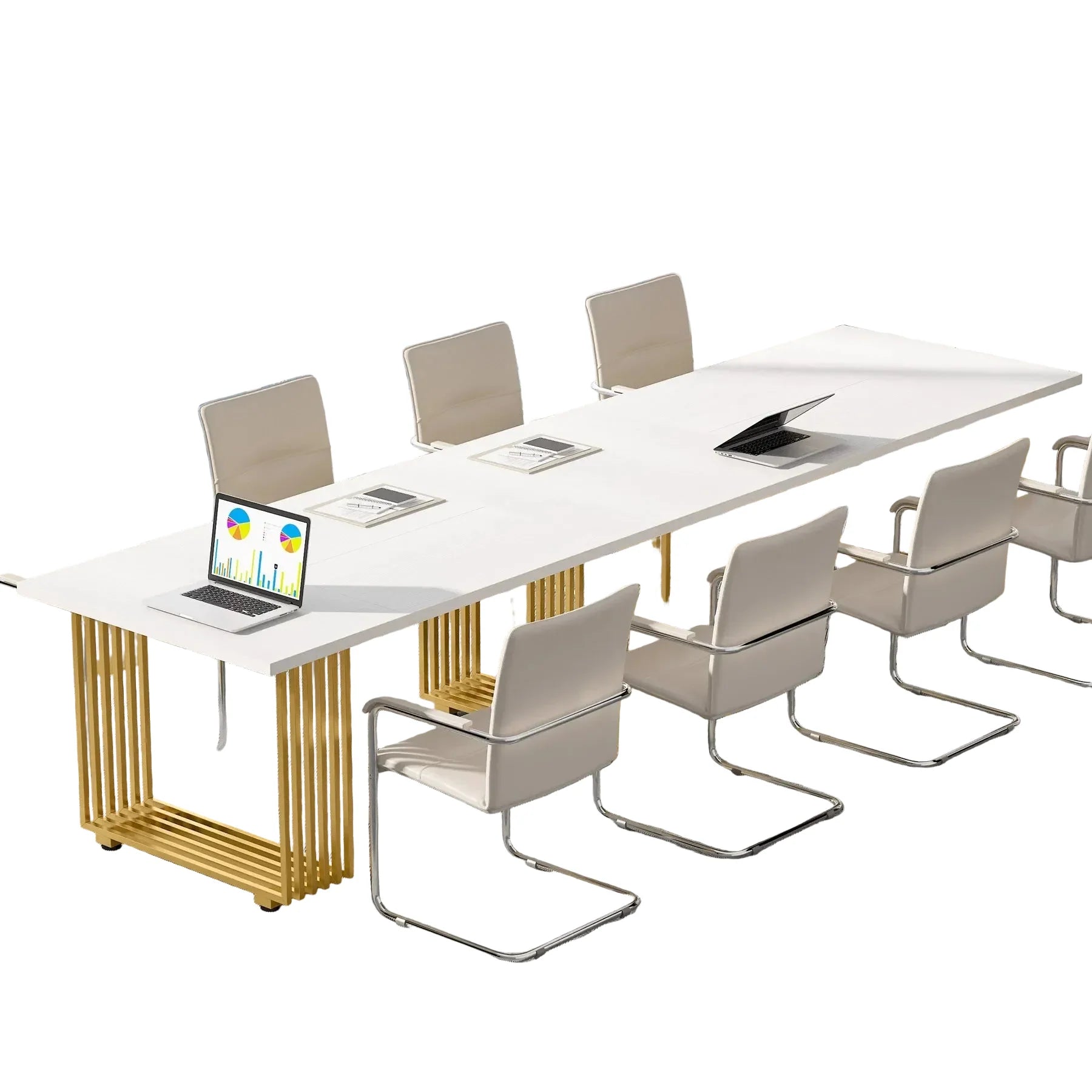 Schreibtisch 180 × 80 cm mit Metallgestell – Computer- und Konferenztisch in Weiß/Gold