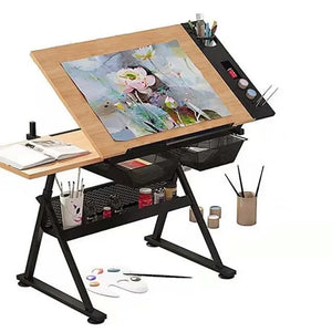 Höhenverstellbarer Zeichentisch mit Glasplatte 74–93 cm – Neigbare Arbeitsfläche 0–80°