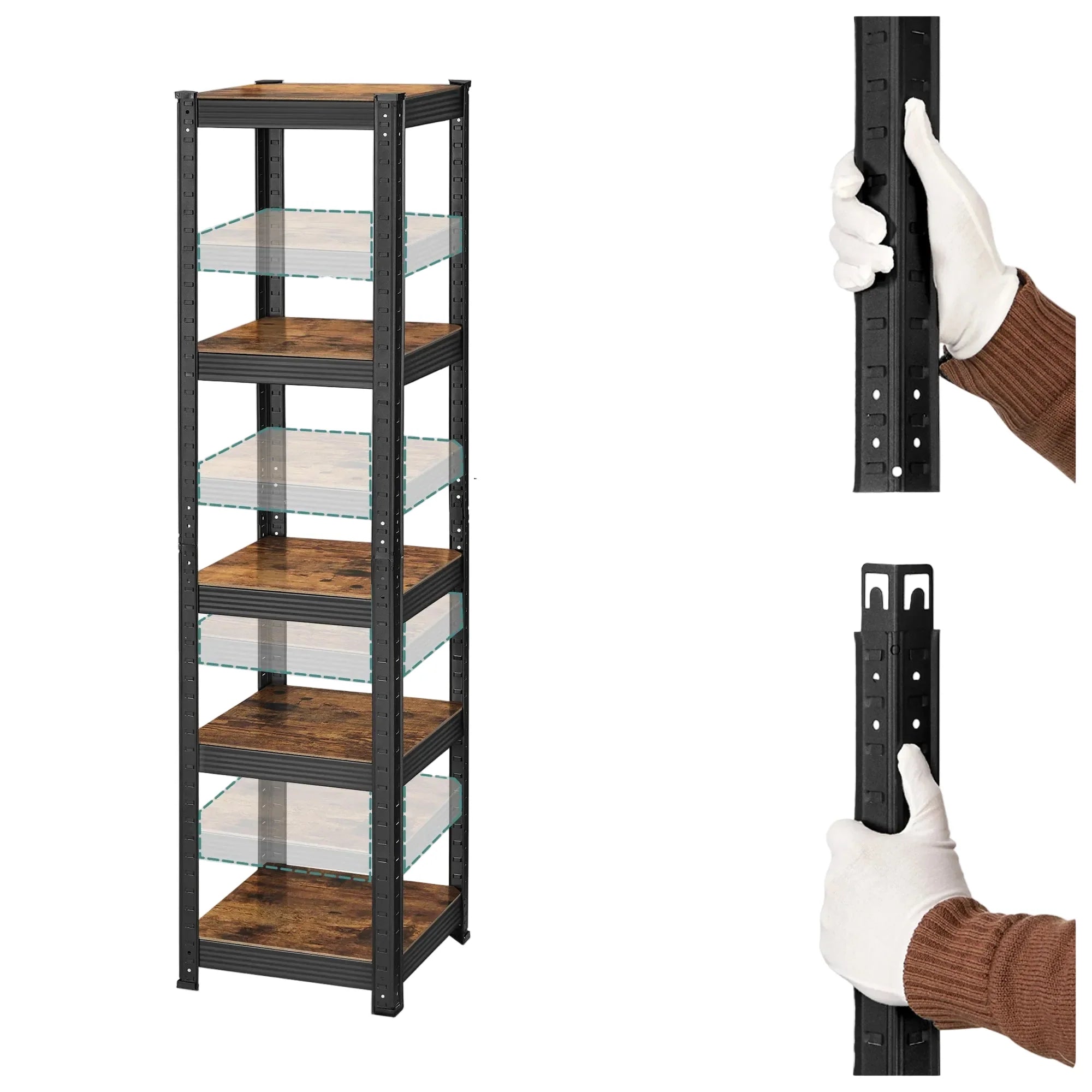 Schwerlastregal 150 × 37 × 37 cm mit 5 Böden aus Stahl und MDF – Höhenverstellbares Lagerregal