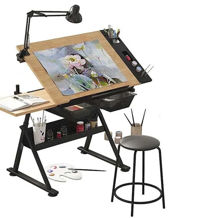 Höhenverstellbarer Zeichentisch mit Glasplatte 74–93 cm – Neigbare Arbeitsfläche 0–80°